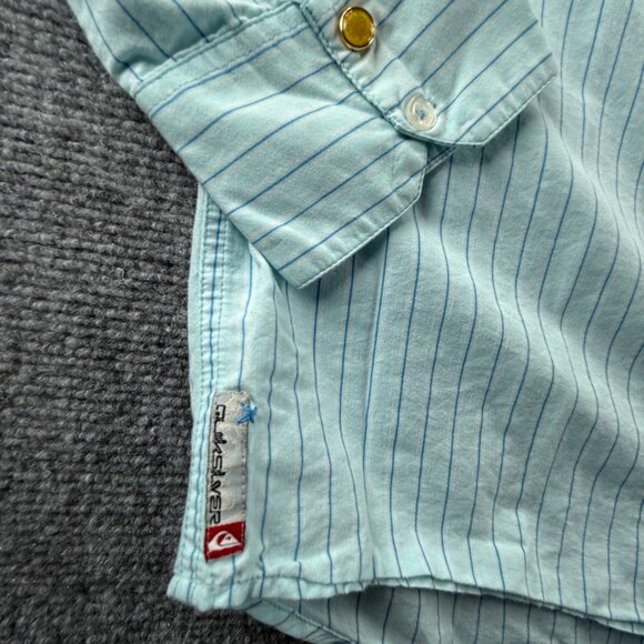 Quiksilver Large Striped Point Cotton Polyester Blue Men Pocket Button Up Shirt - Picture 12 of 15